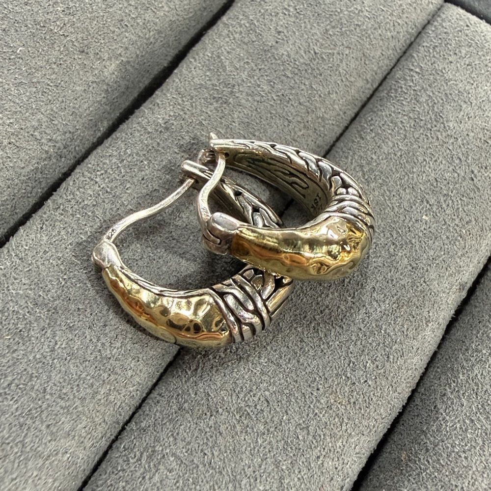 John Hardy Sterling Silver 925 & hammered 18k yellow gold hoop earrings